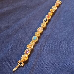 Elegant Vintage Gold Tone Multi- Faux Stone Slide Charm Bracelet, Mother's Day